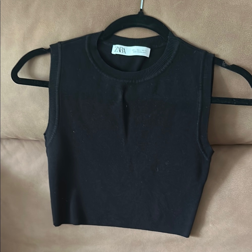 Zara Knit Black Fitted Crop Tank Top